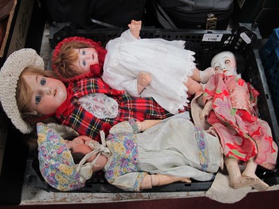 Lot 1100 - Three Bisque Headed Composition Dolls, to...