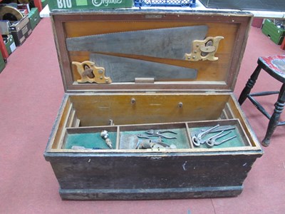 Lot 1147 - Black Painted Pine Tool Chest, tool contents...