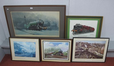 Lot 332 - Five framed prints all with Locomotive and...