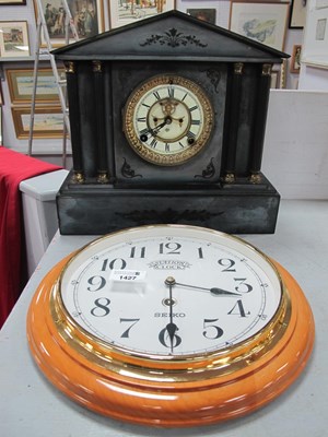 Lot 1427 - A black slate mantle clock marked 'Asonia...