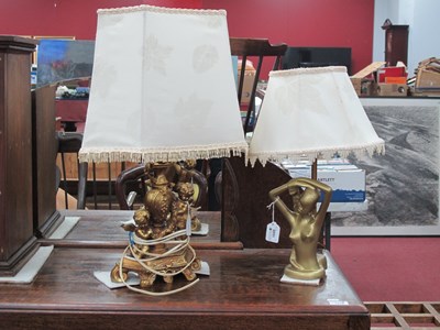 Lot 1550 - Gilded Table Lamp, with winged cherubs,...