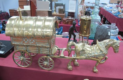 Lot 1420 - A large heavy brass horse and caravan 51cm l.