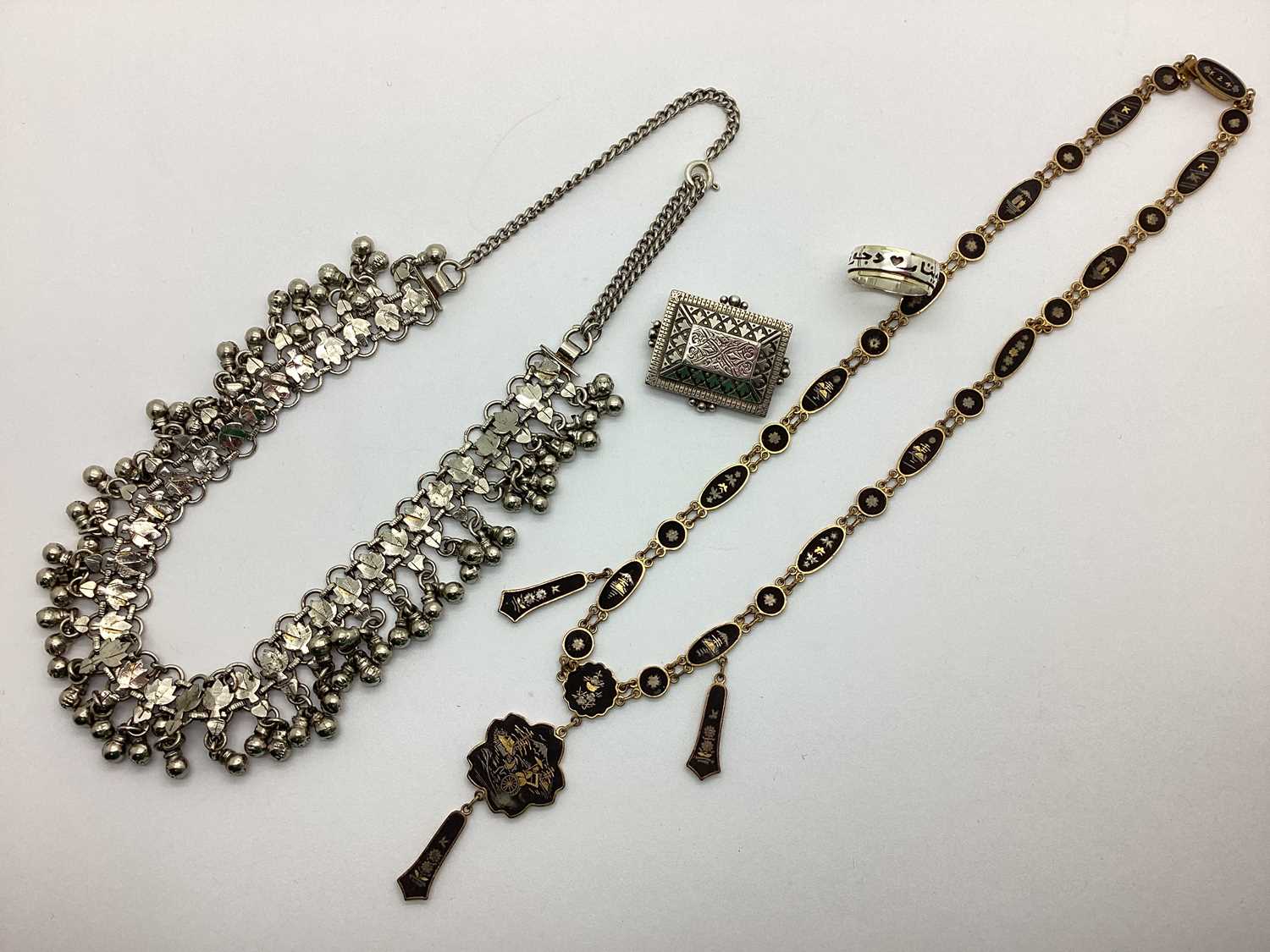 Lot 163 - A Japanese Damascene Panel Necklace, with 24k...