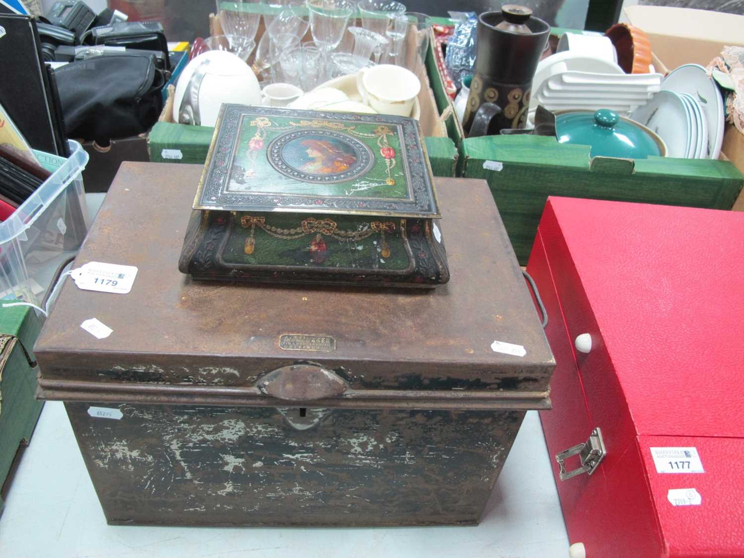 Lot 1179 - XIX Century Deed Box (Bearing Label J.