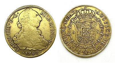Lot 464 - 1792 Carlos IV Gold 8 Escudos Coin, total...