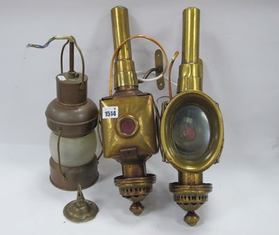 Lot 1514 - A Pair of Brass Carriage Lamps, with oval lens...