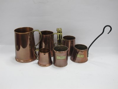 Lot 1499 - Four Graduating Copper Tankards with Brass...