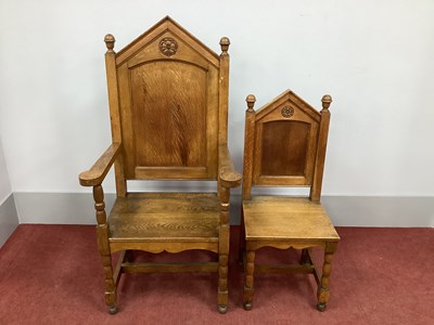 Lot 1485 - A XX Century Oak Armchair, with turned finials...