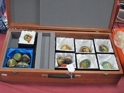 Lot 1382 - A Collection of Hand Painted Eggs, all hinged...