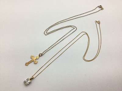 Lot 179 - A 9ct Gold Cross Pendant, on a fine chain;...