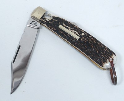 Lot 1320 - Stan Shaw; Lock Knife, stag scales, single...