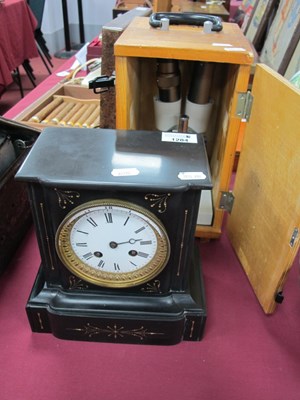 Lot 1284 - XIX Century Black Slate Mantel Clock, together...