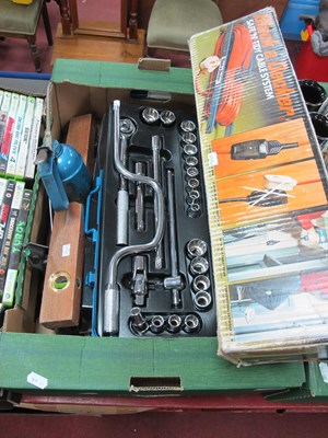 Lot 1056 - Tools; socket set, drill, etc:- One Box.