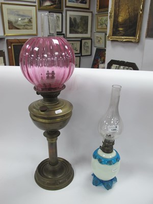 Lot 1392 - XIX Century Brass Oil Lamp, with a glass...