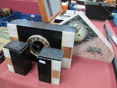 Lot 1347 - Two Art Deco clocks one black slate and marble...