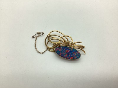 Lot 201 - A Black Opal (Doublet?) Openwork Brooch, of...