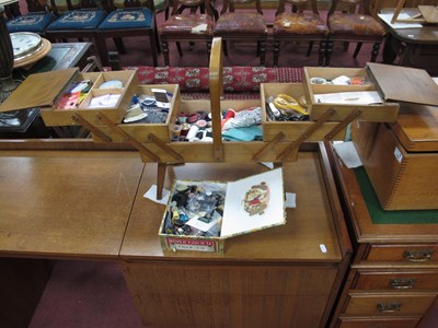 Lot 1480 - XX Century Folding Sewing Box plus Contents,...