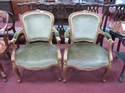 Lot 1504 - Pair of French Style Armchairs, with carved...