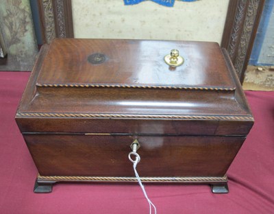 Lot 1292 - XIX Century Mahogany Tea Caddy, with rope...