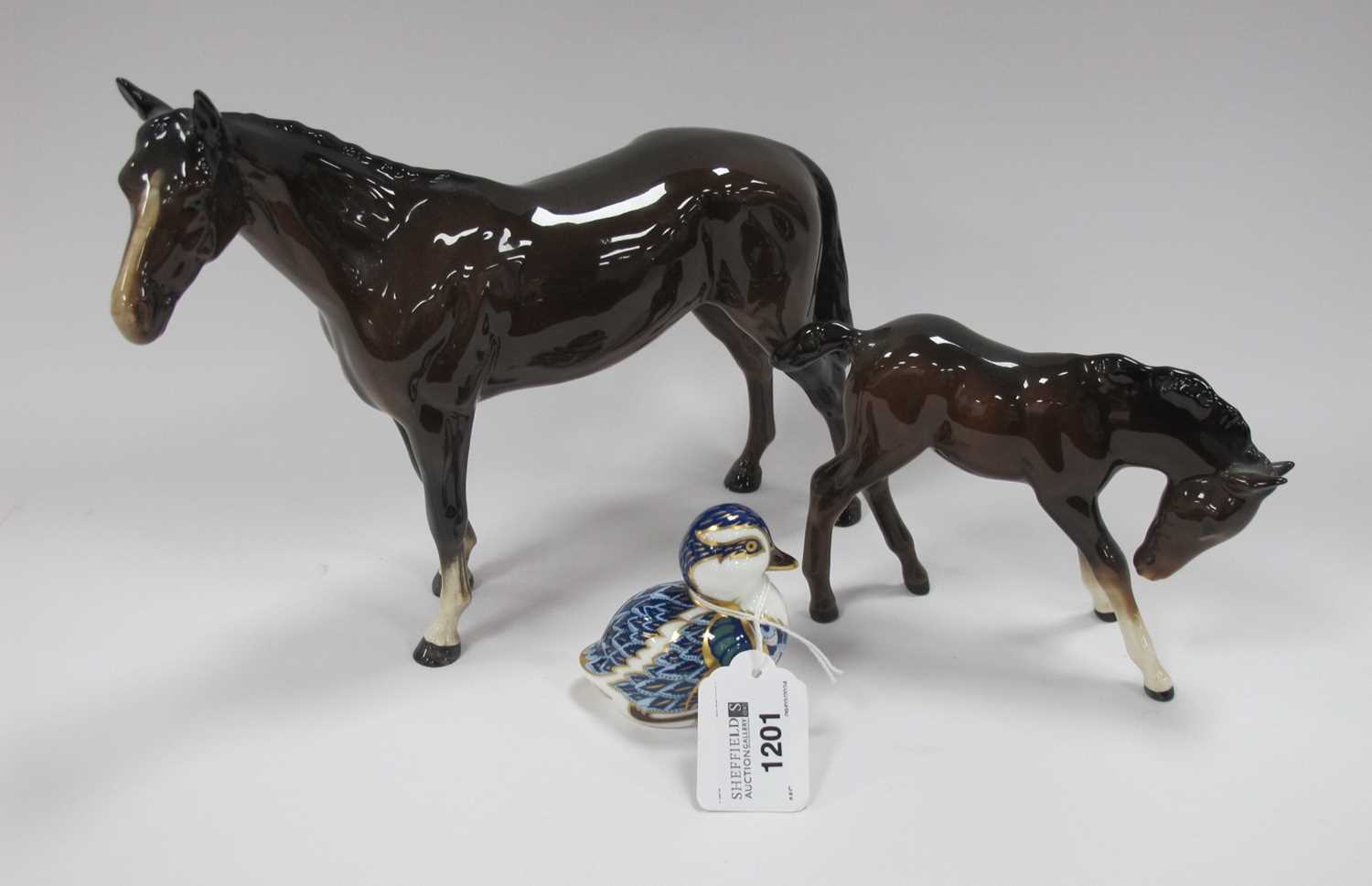 Lot 1201 - Beswick Chestnut Horse and Foal. Royal Crown...