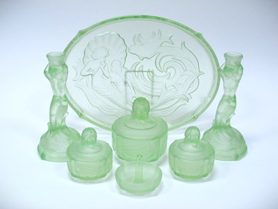 Lot 1182 - Art Deco Green Glass 'Mermaid' Lady's Dressing...