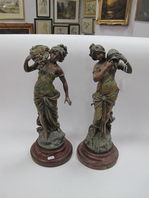 Lot 1394 - After Moreau, pair of spelter figurines, circa...