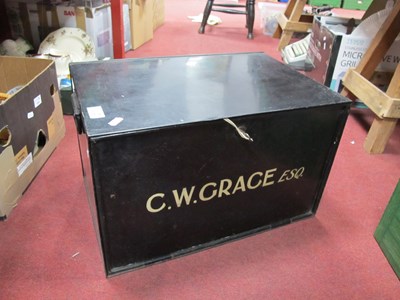 Lot 1135 - C.W Grace Tin Document Box, with side carry...