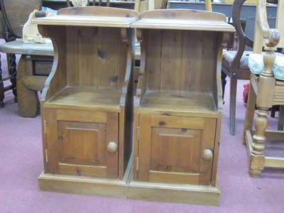 Lot 1501 - Pair of pine bedside cupboards with low backs...