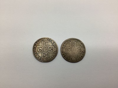 Lot 350 - Two Queen Anne Silver Shillings, 1707 E below...