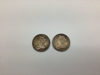 Lot 350 - Two Queen Anne Silver Shillings, 1707 E below...