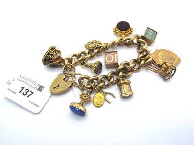 Lot 137 - A 9ct Gold Curb Link Charm Bracelet, to 9ct...