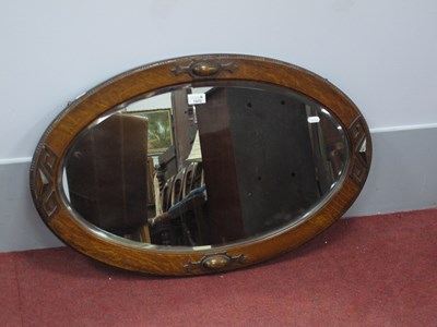 Lot 1572 - 1930's Oak Oval Shaped Wall Mirror, with...