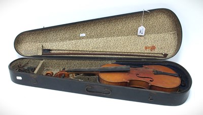 Lot 1384 - A Violin, with a one piece back, marked 'Copy...