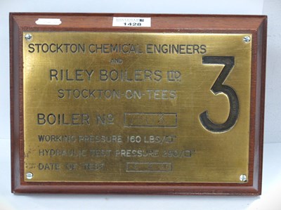 Lot 1428 - Riley Boilers of Stockton-on-Tees, brass...