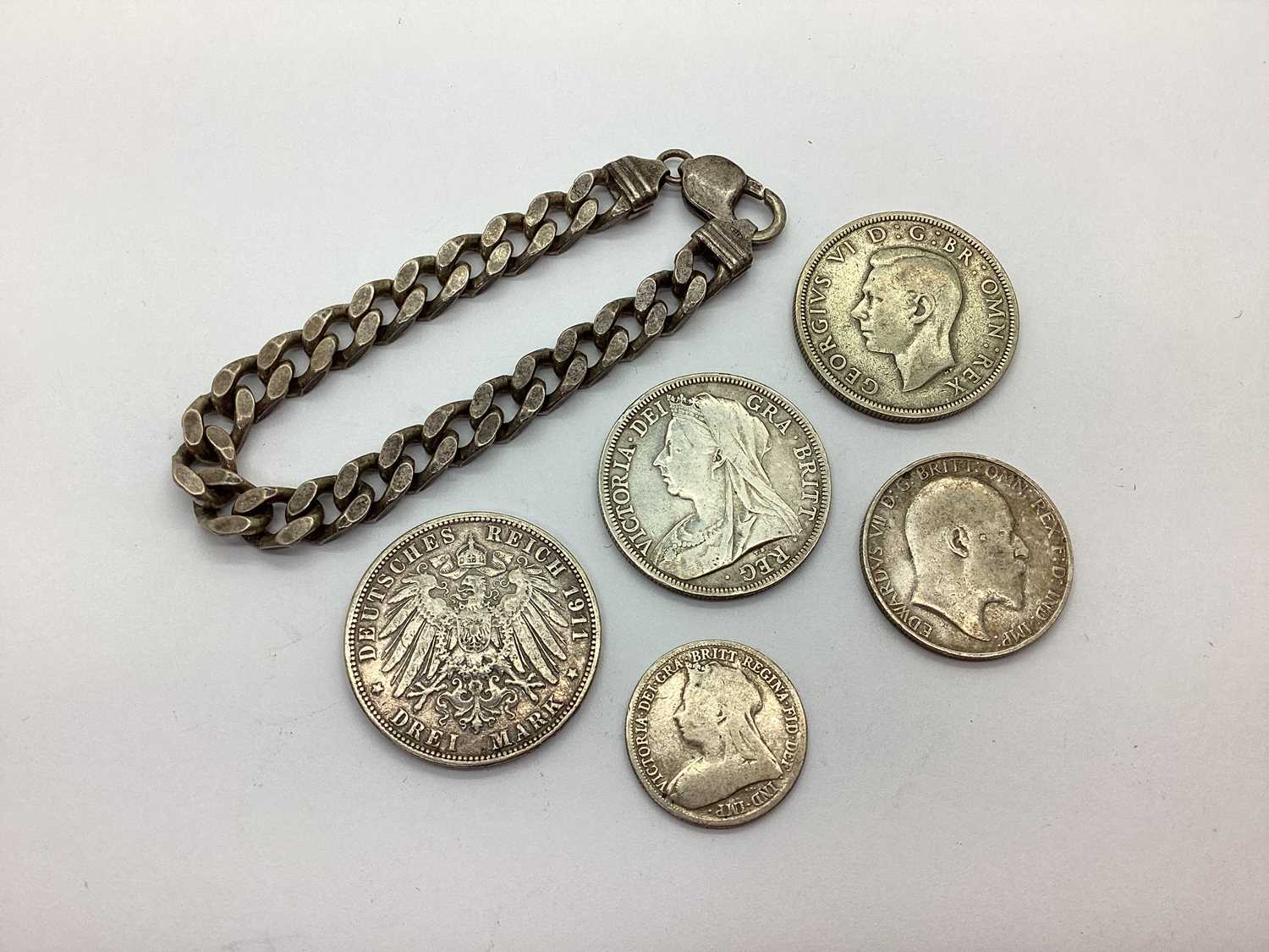 Lot 157 - A Curb Link Bracelet, stamped "925"; together...