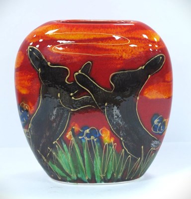 Lot 1188 - Anita Harris 'Boxing Hares' Purse Vase, gold...