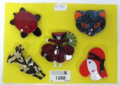 Lot 1288 - Five Modern Brooches.