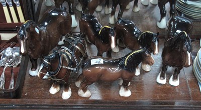 Lot 1295 - Six Beswick Shire Hoses, all with plaited...