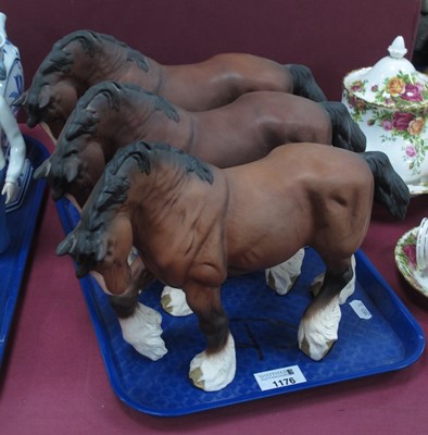 Lot 1176 - Three Beswick Shire Horses, in matt brown. (3)