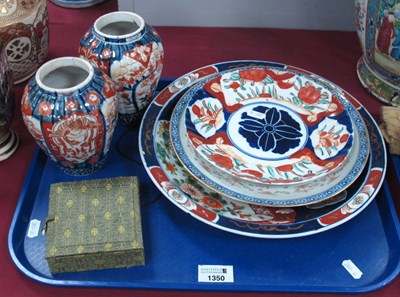 Lot 1350 - Oriental imari Pair of Vases, charger and...