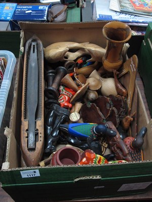Lot 1117 - Wooden Items to include figure of dolphins...