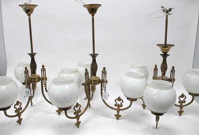 Lot 1436 - Three branch ceiling lights with circular...