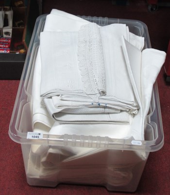 Lot 1045 - Vintage Linen Tablecloths etc :- One box.