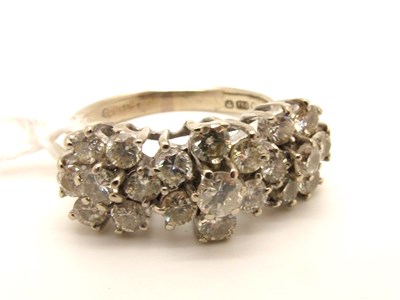 Lot 182 - A Diamond Set Triple Cluster Dress Ring, claw...