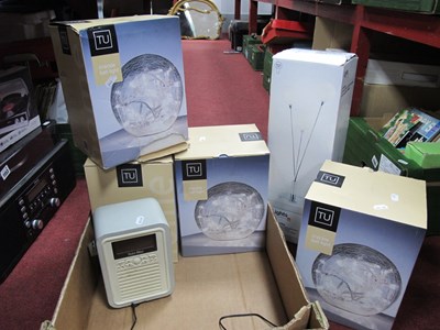 Lot 1107 - Four boxed crackle ball lights, a three light...