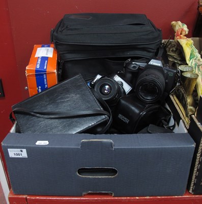 Lot 1001 - Box of cameras and binoculars to include Ricoh...
