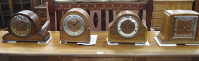 Lot 1559 - XX Century walnut mantel clock, oak cased...