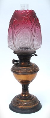 Lot 1363 - Oxidised copper oil lamp circa 1900 of...