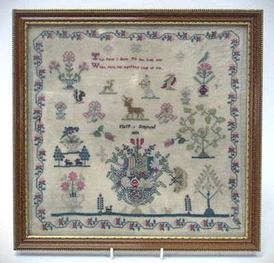 Lot 1365 - XIX Century Sampler, hand stitched by Mary...