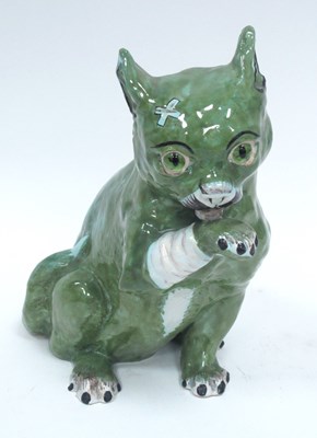 Lot 1090 - A Mosanic Pottery Green Glazed Model of a Cat,...